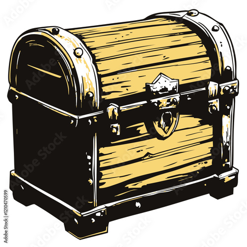 Wooden Chest with Metal Accents. Vector Image