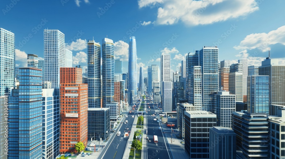 Obraz premium a hyper realistic photo of business sector of a city with corporate skyscrapers, financial, business 