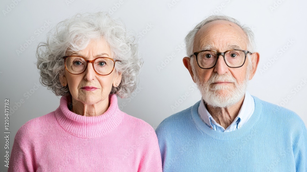 Elderly couple portrait, studio shot, neutral background, senior citizens, healthcare Elderly couple portrait, studio shot, neutral background, senior citizens, healthcare