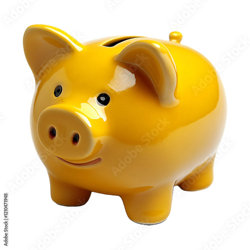 A yellow baby piggy bank isolated on transparent background

