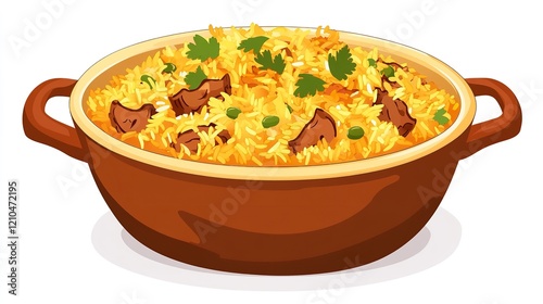 Mutton Biryani Dish in a Vector Cartoon Style Isolated