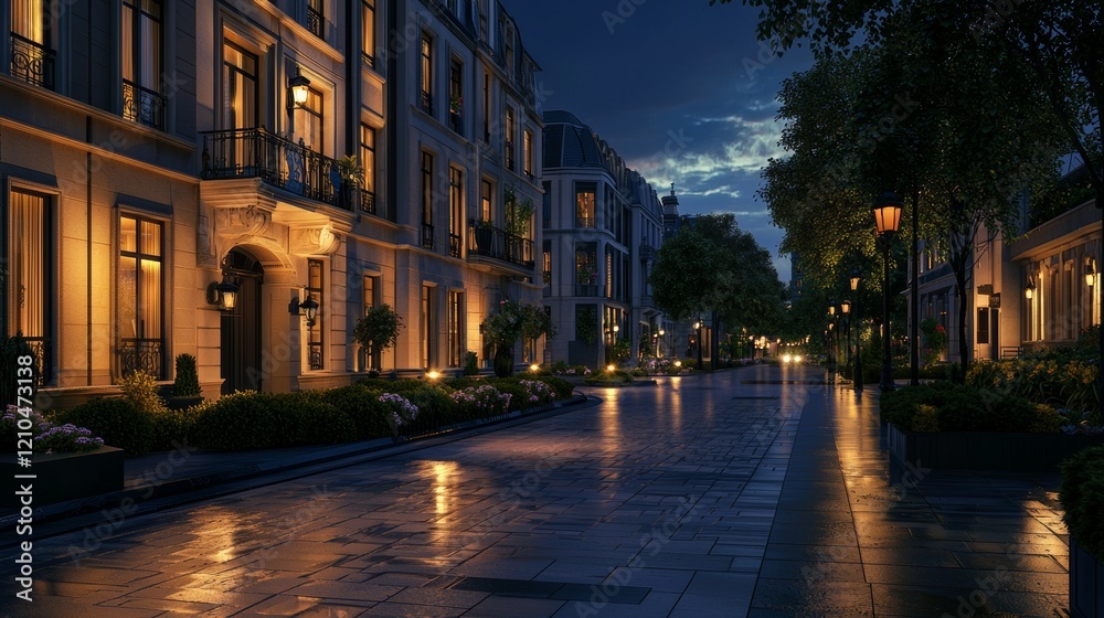 Fototapeta premium Real estate theme background,elegant architecture, urban landscape, professional and sophisticated, suitable for a business presentation, high-resolution, realistic style, dynamic perspective, showcas