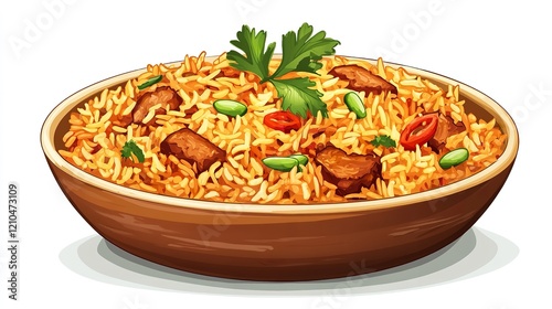 Mutton Biryani Dish in a Vector Cartoon Style Isolated