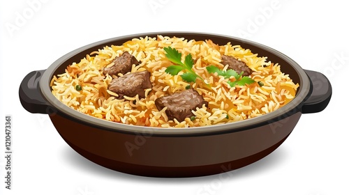 Mutton Biryani Dish in a Vector Cartoon Style Isolated