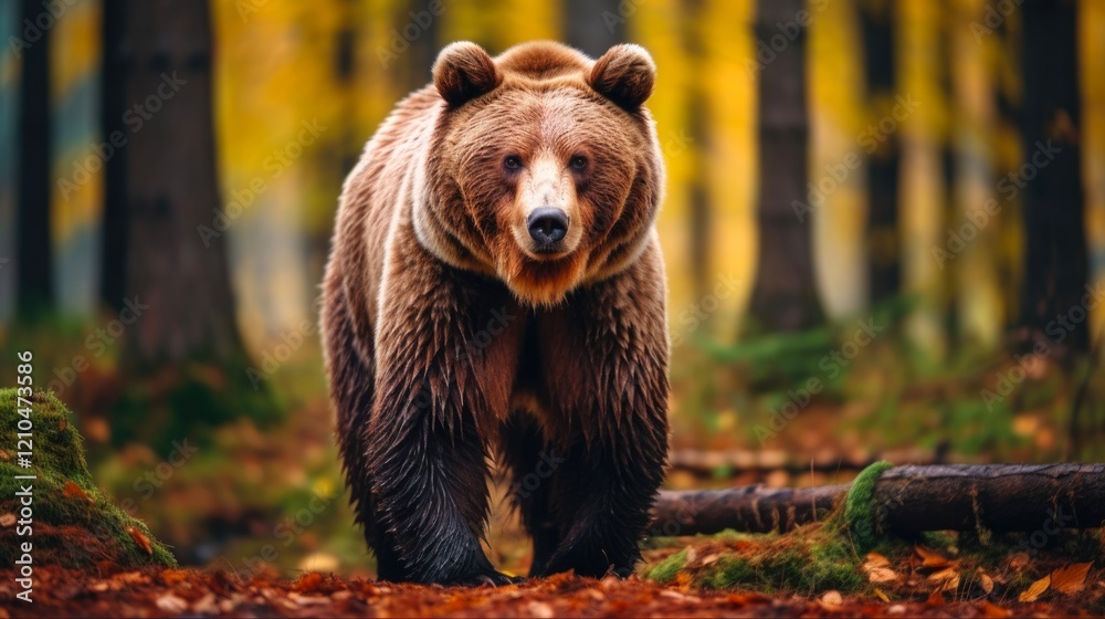 Fototapeta premium Wild Brown Bear in the Forest: Stunning Carpathian Mammal Portrait Captured in Romania's Untamed Nature