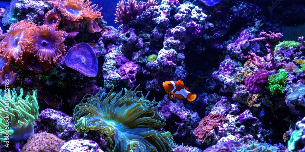 Fototapeta premium Vibrant Underwater Scene with Colorful Coral and Tropical Fish