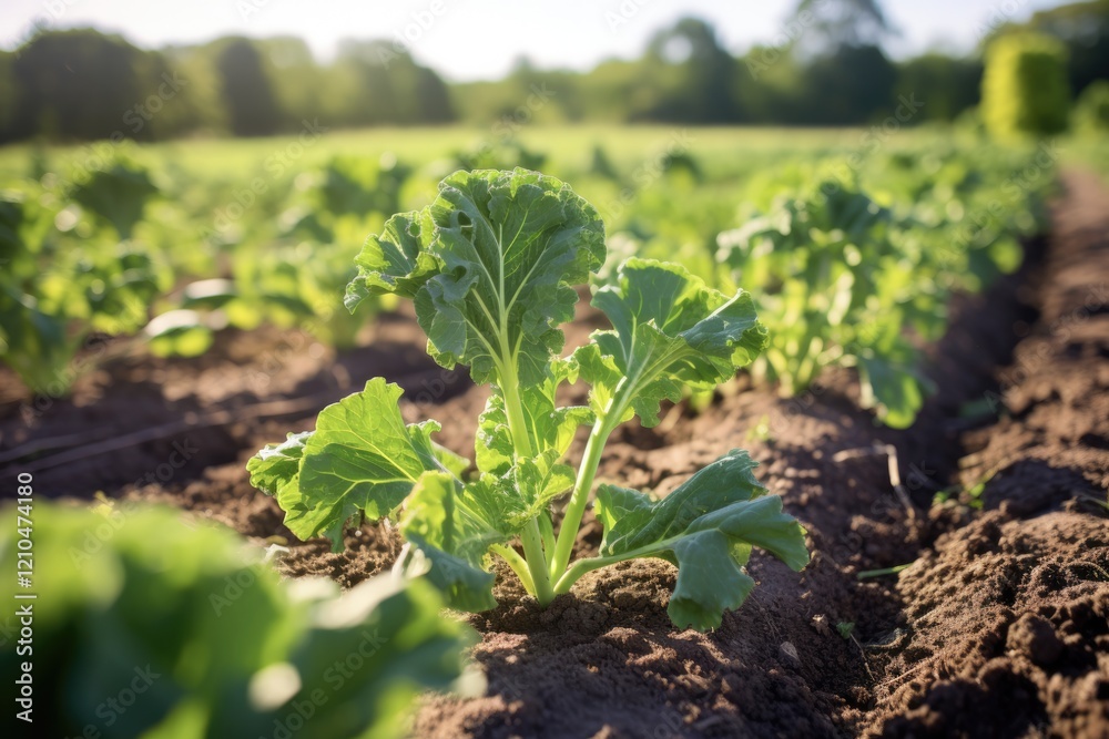 Young Broccoli Plant on Organic Farm. Growing Green Vegetables for Harvest and Healthy Eating Young Broccoli Plant on Organic Farm. Growing Green Vegetables for Harvest and Healthy Eating