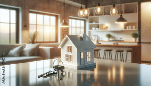 Obraz na płótnie Real Estate Success with House Model and Keys w salonie