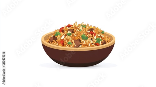 Mutton Biryani Dish in a Vector Cartoon Style Isolated
