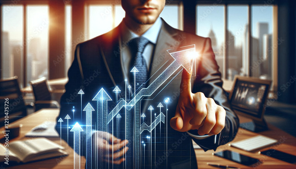 Businessman Pointing to Growth Chart