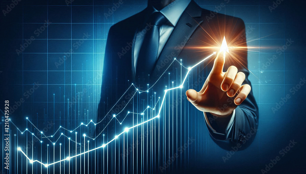 Businessman Pointing to Growth Chart