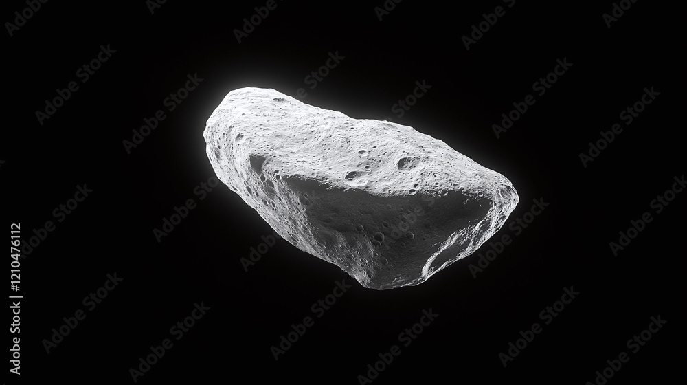 Highly detailed depiction of a realistic asteroid floating in space with visible texture and craters Highly detailed depiction of a realistic asteroid floating in space with visible texture and craters