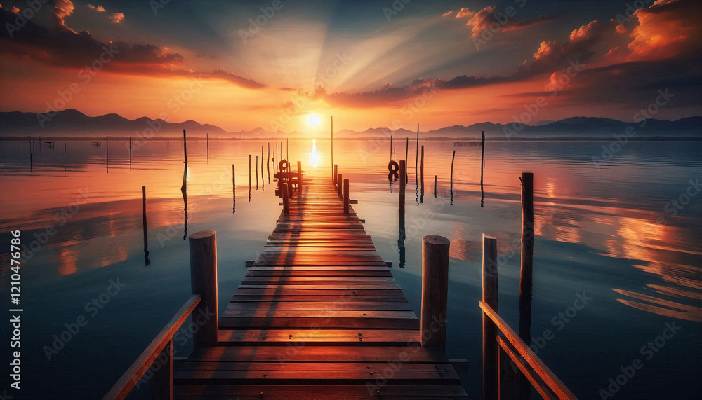 Serene Sunset at a Rustic Fishing Pier