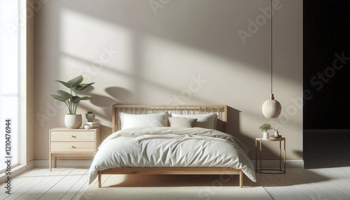 Obraz na płótnie Cozy Modern Bedroom with Wooden Furniture w salonie