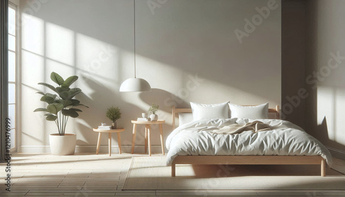 Obraz na płótnie Cozy Modern Bedroom with Wooden Furniture w salonie