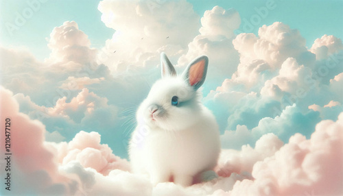 Obraz na płótnie Adorable Rabbit Among Soft Clouds with Pastel Hues w salonie