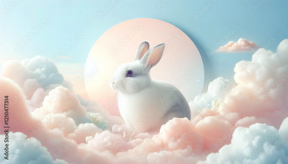 Whimsical Bunny in a Dreamy Sky Scene