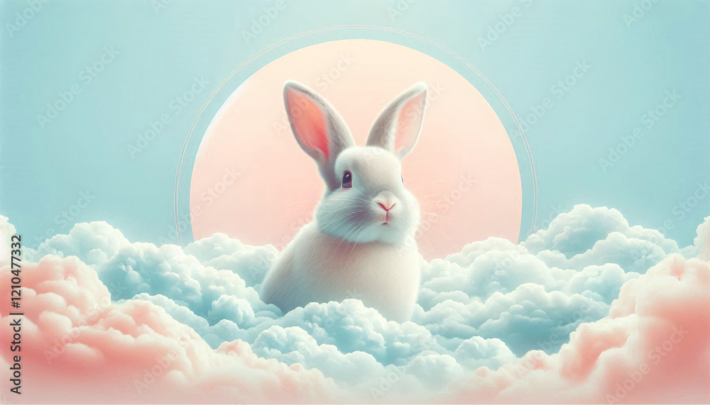 Whimsical Bunny in a Dreamy Sky Scene