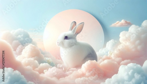 Obraz na płótnie Whimsical Bunny in a Dreamy Sky Scene w salonie