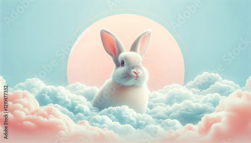 Obraz na płótnie Whimsical Bunny in a Dreamy Sky Scene w salonie