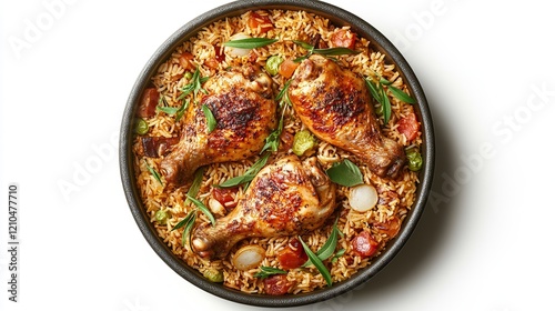 Biryani in a Pot with Chicken Leg and Steam with Onion Top
