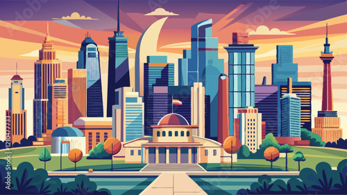 KANSAS CITY, MISSOURI, USA - The downtown skyline from the National World War I Museum and Memorial.