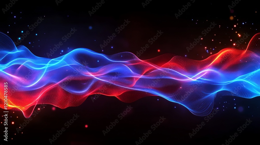 Fototapeta premium Fiery red and blue abstract light trails, dynamic and energetic, futuristic technology, glowing digital waves, intense and bold design