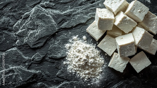 Deliciously fermented stinky tofu cubes, ready for cooking or tasting, at a vibrant street food market in Asia