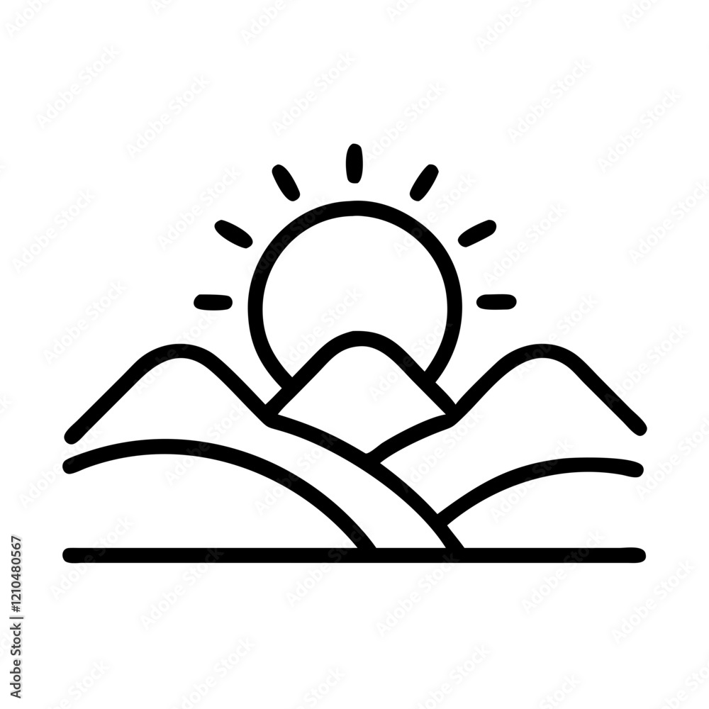 sunrise over hills icon, sunrise over hills line art - simple line art of sunrise over hills, perfect for sunrise over hills logos and icons sunrise over hills icon, sunrise over hills line art - simple line art of sunrise over hills, perfect for sunrise over hills logos and icons