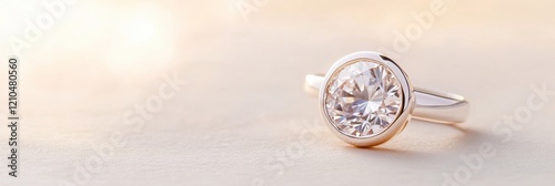 Elegance captured in a close-up of a stunning bezel set engagement ring with a dazzling center stone