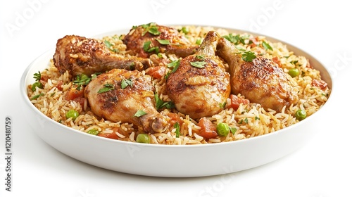 Chicken Biriyani Isolated on White Background - Authentic Indian