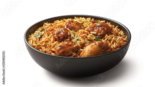 Chicken Biriyani Isolated on White Background - Authentic Indian