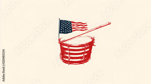 A clean illustration of a drum and fife, representing the tradition of American patriotism. Drum and fife minimalist.


