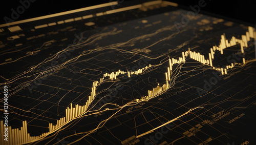 The image shows a dark graphic with golden line graphs, likely used as stock illustration or for analytics visualization. It's viewed alongside others on a file upload page.
