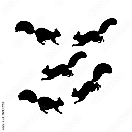 Group of running squirrel silhouette icon vector flat illustration design.