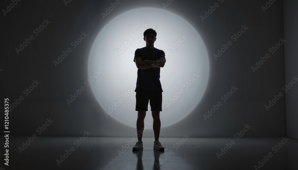 Fototapeta premium Human silhouette standing confidently against a minimalist backdrop, self-awareness