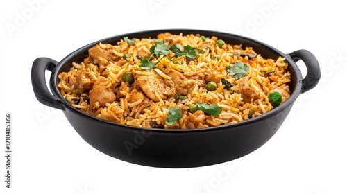 Bowl of Delicious Pilaf with Chicken Meat and Vegetables