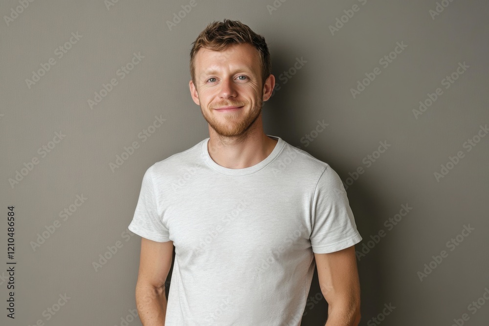 Sporty man casually leaning against a plain backdrop, exuding confidence and ease in his style Sporty man casually leaning against a plain backdrop, exuding confidence and ease in his style