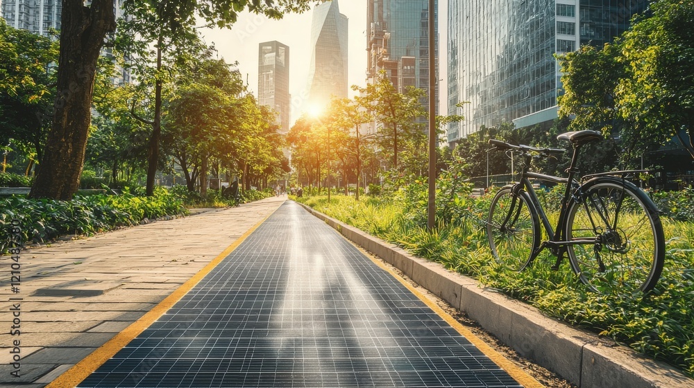 Fototapeta premium visuals of eco-friendly buildings, bike lanes, and solar panels 