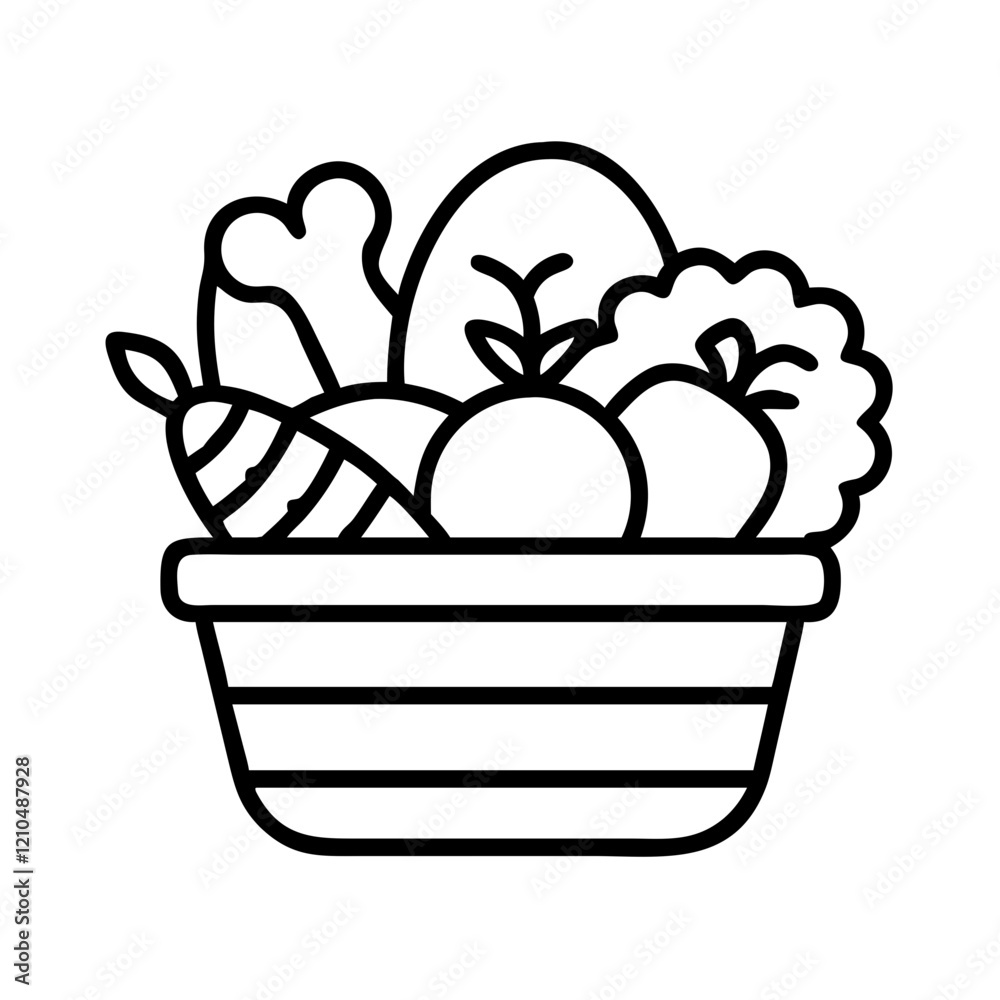 vegetables basket icon, vegetables basket line art - simple line art of vegetables basket, perfect for vegetables basket logos and icons vegetables basket icon, vegetables basket line art - simple line art of vegetables basket, perfect for vegetables basket logos and icons