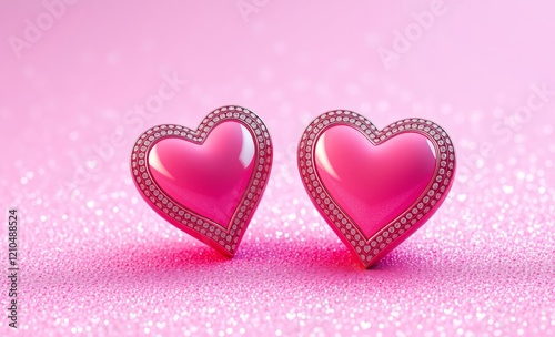 Wallpaper Mural Two hearts on pink glitter romantic valentine's day background valentines backdrop love heart valentine vector romantic day holiday Torontodigital.ca