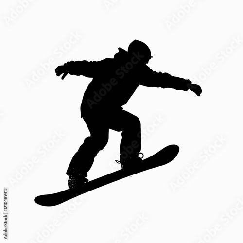 Silhouette of a snowboarder performing a trick in mid-air
