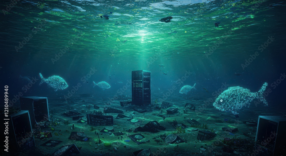 Fototapeta premium An ocean of digital garbage, overflowing with data fragments and an endless stream of information