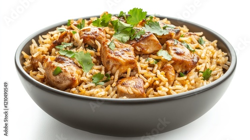 Chicken Biryani on Isolated White Background - AI Generative