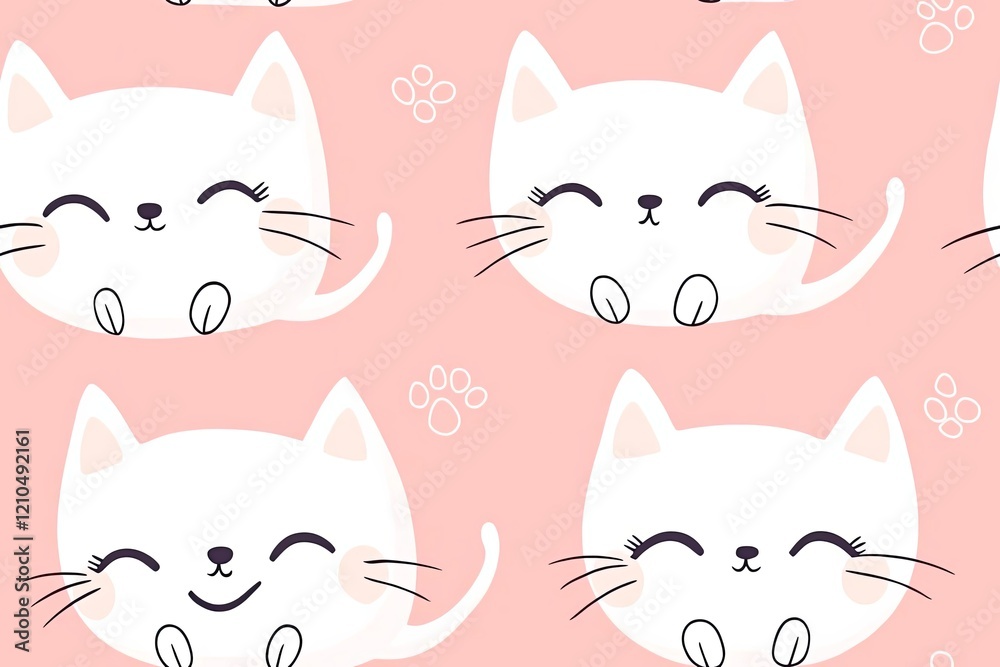 Pretty cats card and seamless background. Seamless kawaii kittens pattern for kids. Pretty cats card and seamless background. Seamless kawaii kittens pattern for kids.
