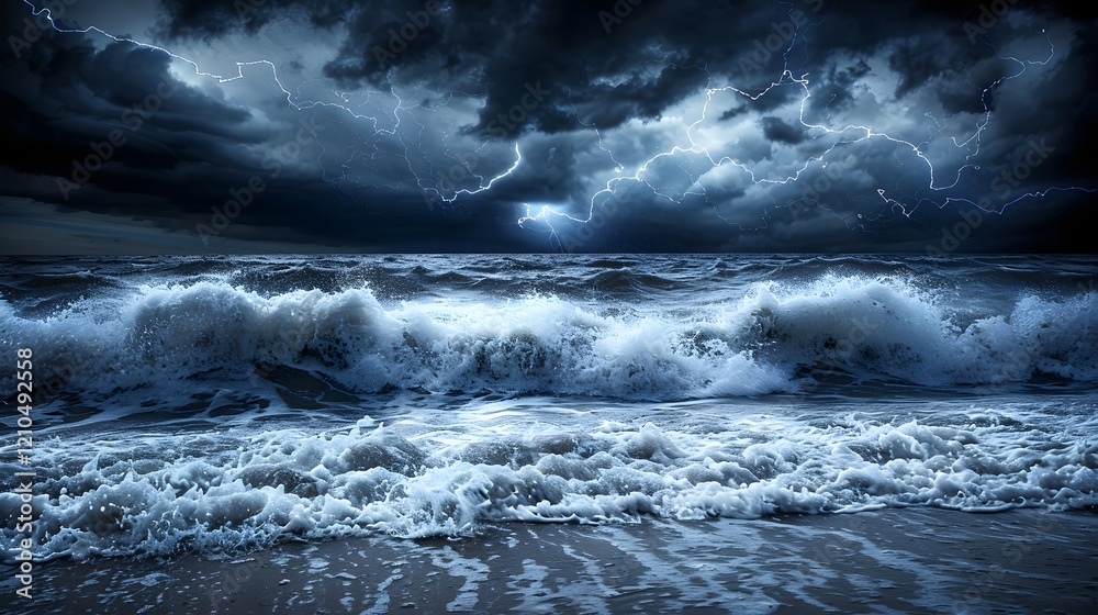 Fototapeta premium A Nighttime Sea Storm