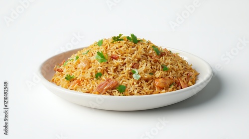 Chicken Biryani on Isolated White Background - AI Generative