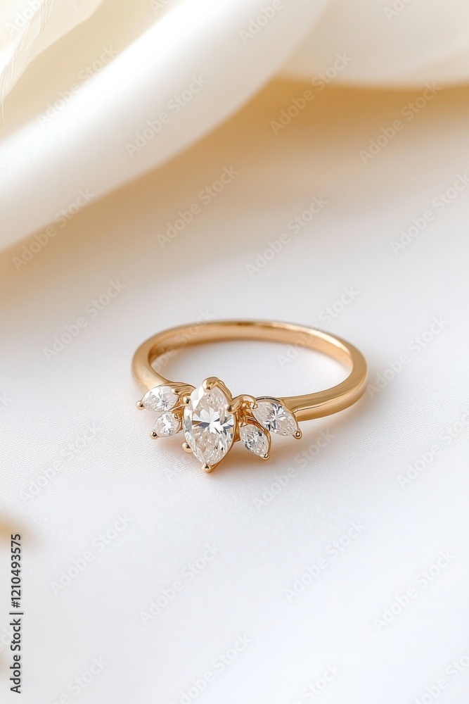 Cluster engagement ring showcasing exquisite design with sparkling stones on a soft neutral backdrop Cluster engagement ring showcasing exquisite design with sparkling stones on a soft neutral backdrop