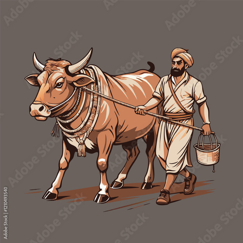 The Journey of Cattle Herders: Bringing Their Cows to Market. PRO vector	
