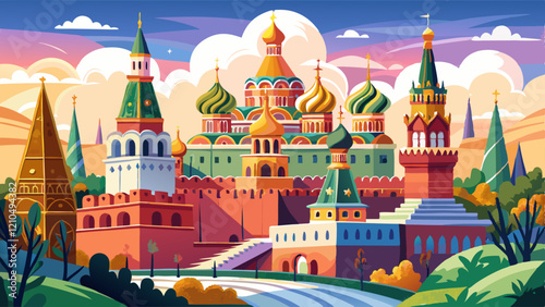 Kremlin in Moscow architecture watercolor buildings